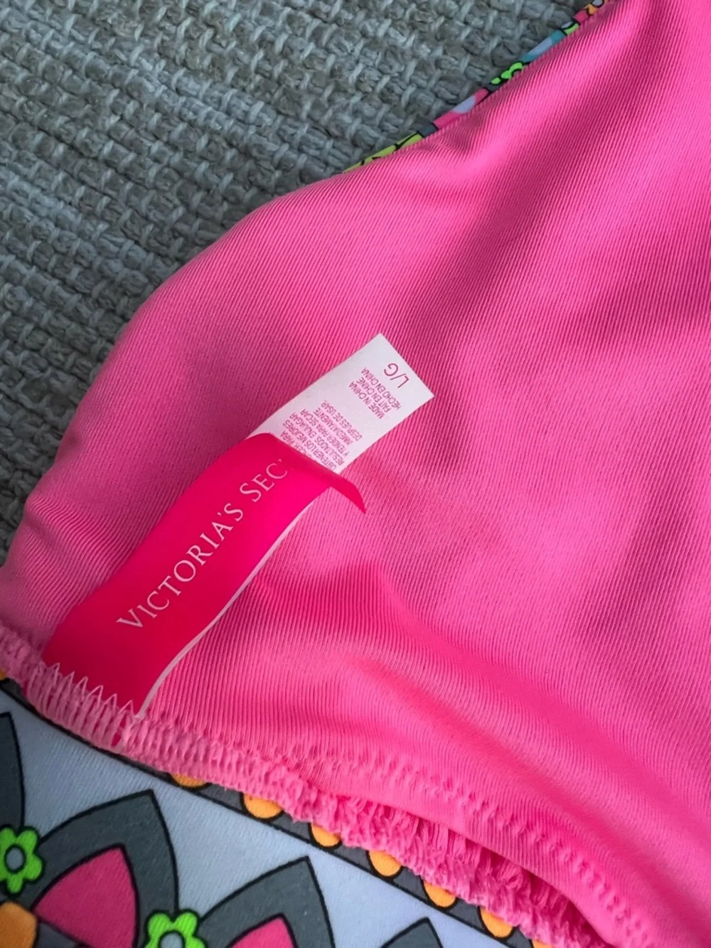 Vintage Y2K Victoria's Secret Neon Pink Multicolor Mandala Boho Bikini Set S/L - Picture 8 of 11